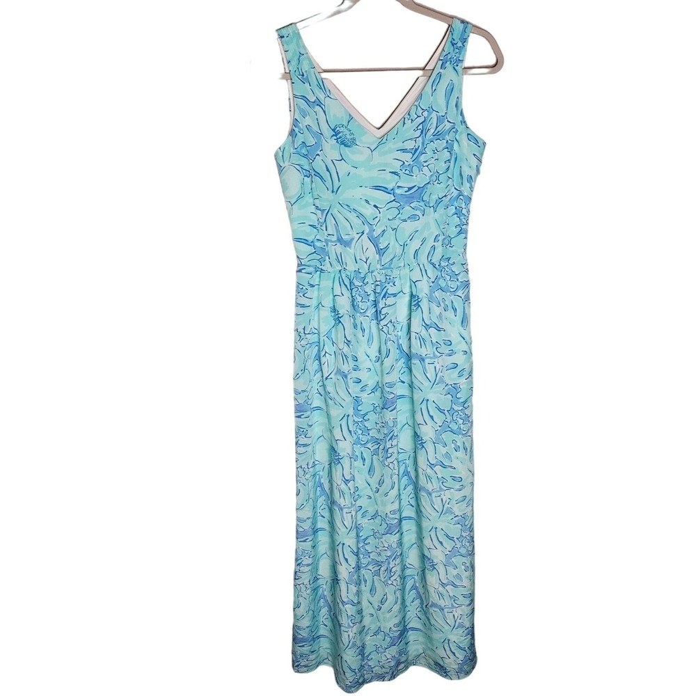 Vineyard Vines Woman's Size 2 Colorful Maxi Dress Floral Lined  V neck Side Zip